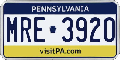 PA license plate MRE3920