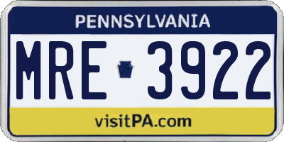 PA license plate MRE3922