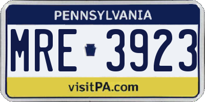 PA license plate MRE3923