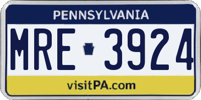 PA license plate MRE3924