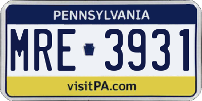 PA license plate MRE3931