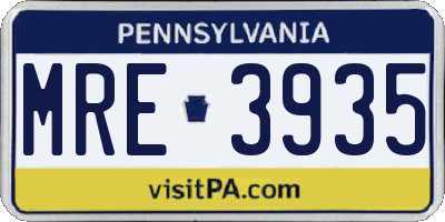 PA license plate MRE3935