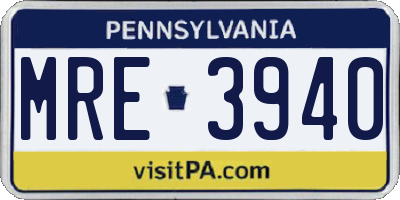 PA license plate MRE3940