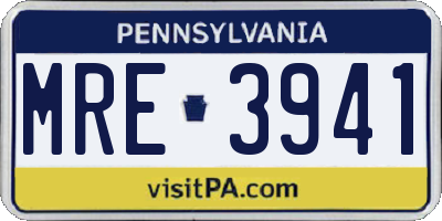PA license plate MRE3941