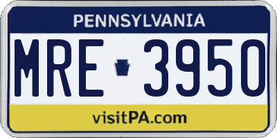 PA license plate MRE3950