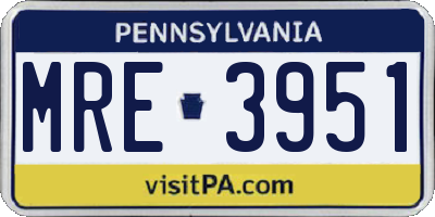 PA license plate MRE3951