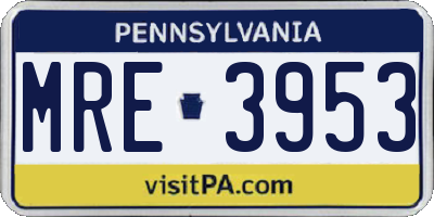 PA license plate MRE3953