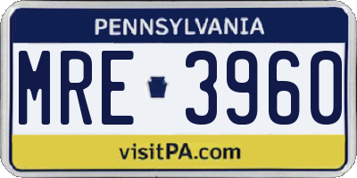 PA license plate MRE3960