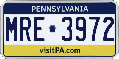 PA license plate MRE3972
