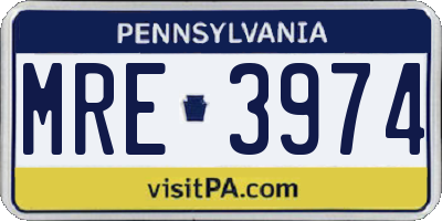 PA license plate MRE3974
