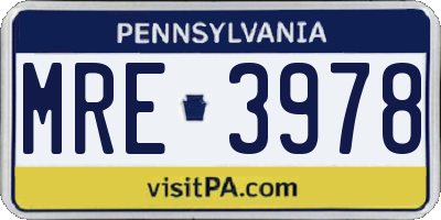 PA license plate MRE3978