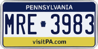 PA license plate MRE3983