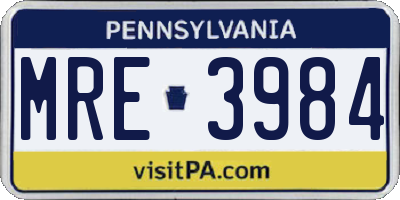 PA license plate MRE3984
