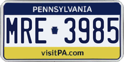 PA license plate MRE3985