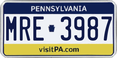 PA license plate MRE3987