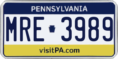 PA license plate MRE3989