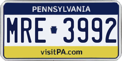 PA license plate MRE3992