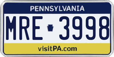 PA license plate MRE3998
