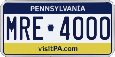 PA license plate MRE4000