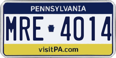 PA license plate MRE4014