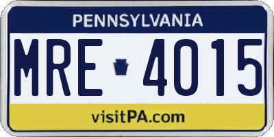PA license plate MRE4015