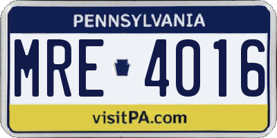 PA license plate MRE4016