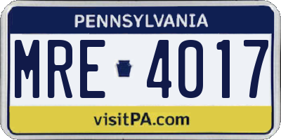 PA license plate MRE4017