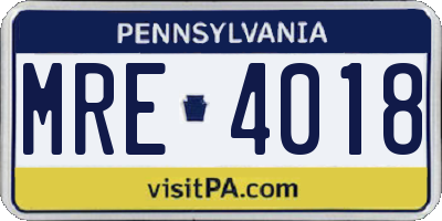 PA license plate MRE4018