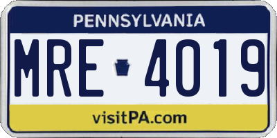 PA license plate MRE4019
