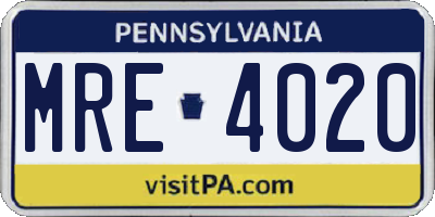PA license plate MRE4020