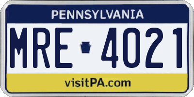 PA license plate MRE4021