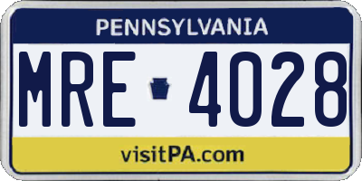 PA license plate MRE4028