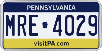 PA license plate MRE4029