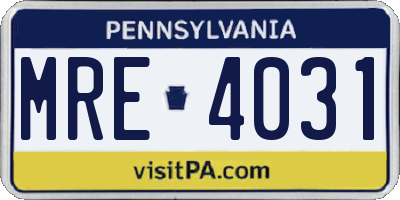 PA license plate MRE4031