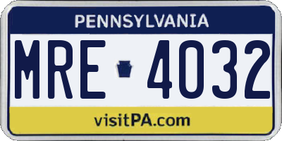 PA license plate MRE4032