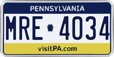 PA license plate MRE4034