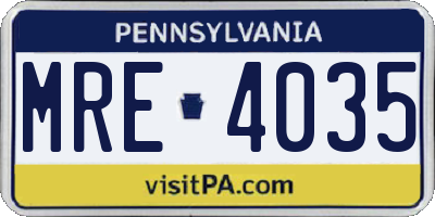 PA license plate MRE4035