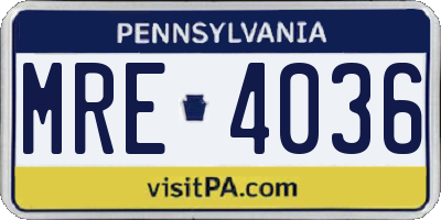 PA license plate MRE4036
