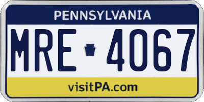 PA license plate MRE4067