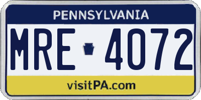 PA license plate MRE4072