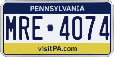 PA license plate MRE4074