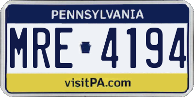 PA license plate MRE4194