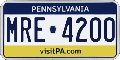 PA license plate MRE4200