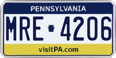 PA license plate MRE4206