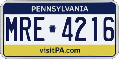 PA license plate MRE4216