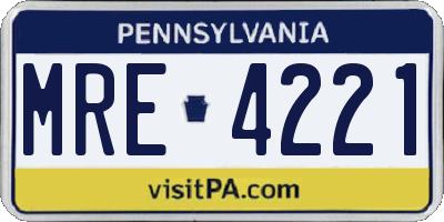 PA license plate MRE4221
