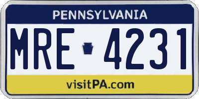 PA license plate MRE4231