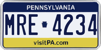 PA license plate MRE4234