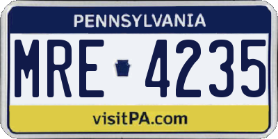 PA license plate MRE4235