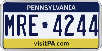 PA license plate MRE4244